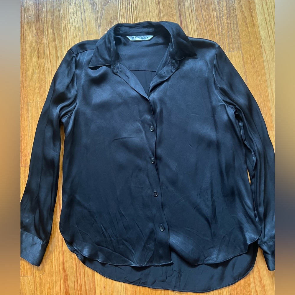 Black silk button up blouse